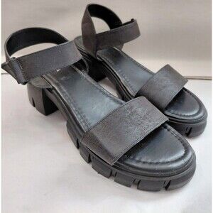 MIA Jaci Sandals Ankle Straps Black Faux Leather Open Toe Comfort Size 8